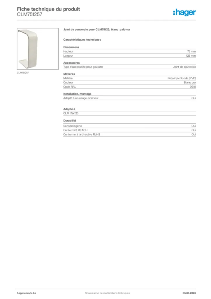 Image Hager Fiche technique du produit CLM751257 | Hager Belgique