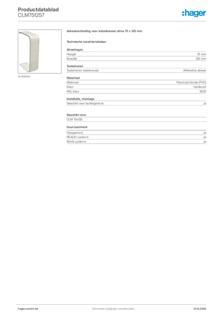Afbeelding Hager Productdatablad CLM751257 | Hager Belgium