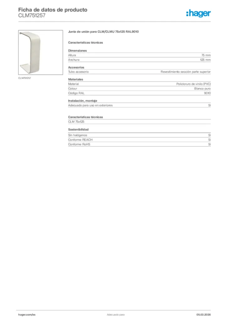 Imagen Hager Ficha de datos de producto CLM751257 | Hager España