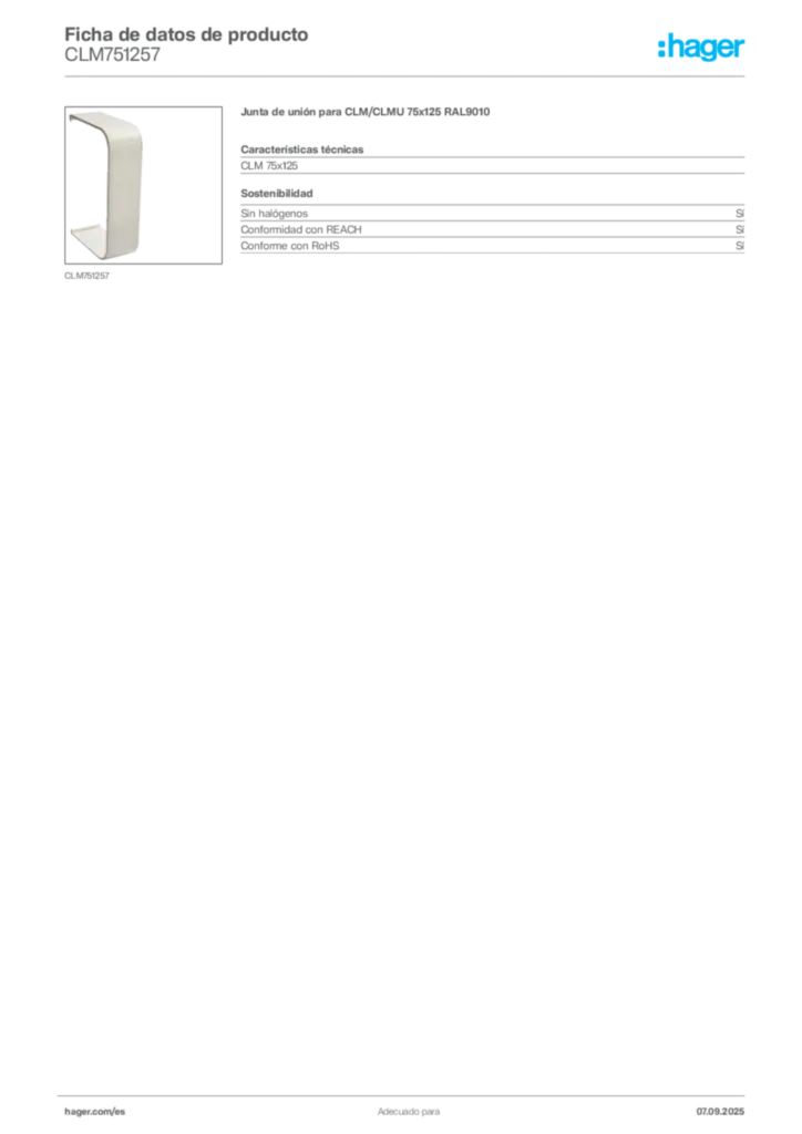 Imagen Hager Ficha de datos de producto CLM751257 | Hager España