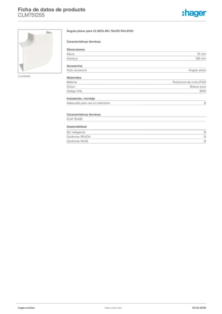 Imagen Hager Ficha de datos de producto CLM751255 | Hager España