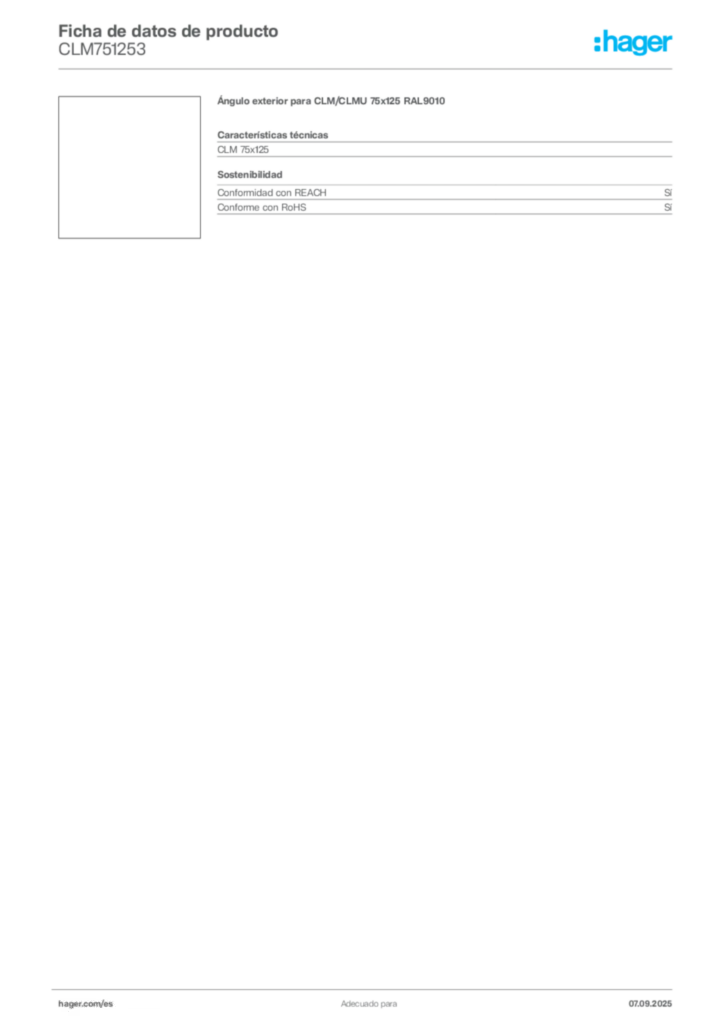 Imagen Hager Ficha de datos de producto CLM751253 | Hager España