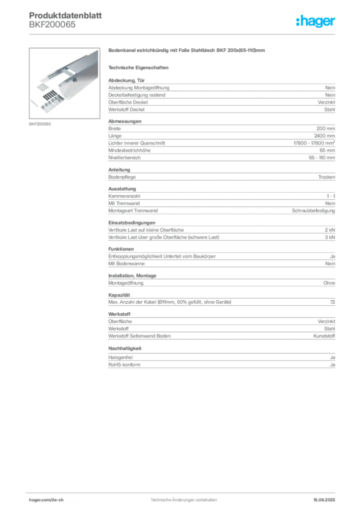Bild Hager Produktdatenblatt BKF200065 | Hager Schweiz