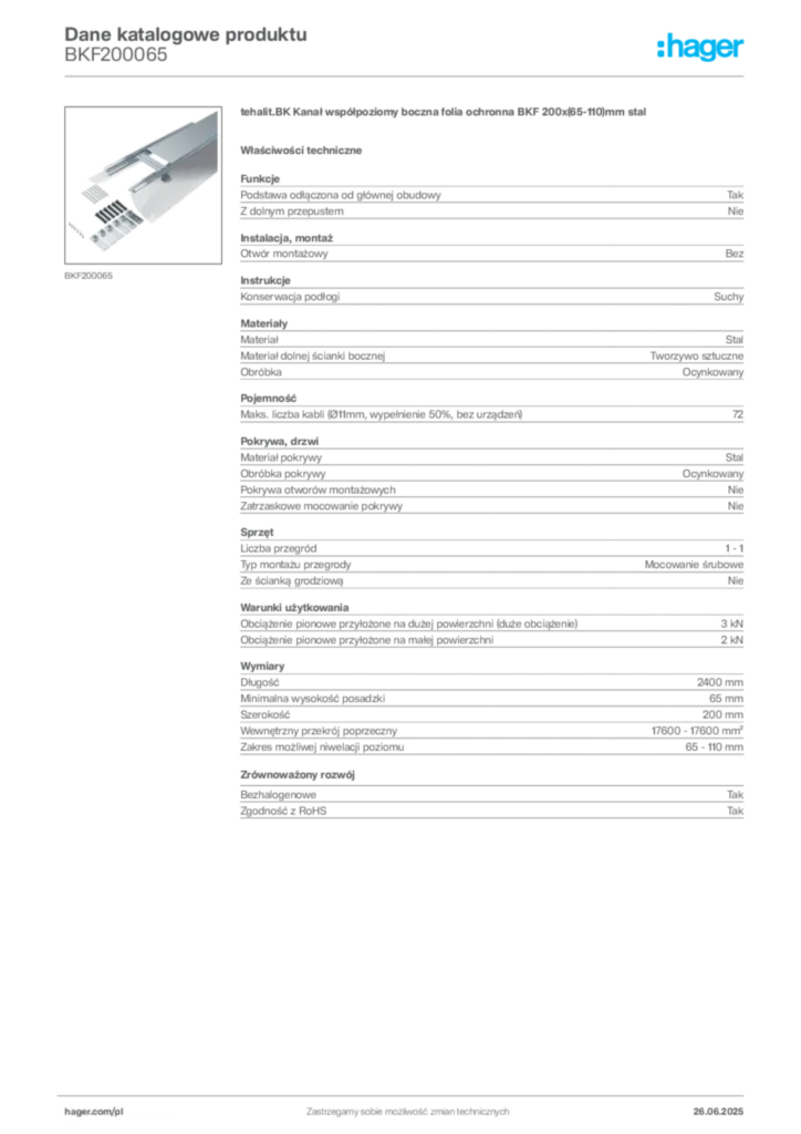 Zdjęcie Hager Karta katalogowa BKF200065 | Hager Polska