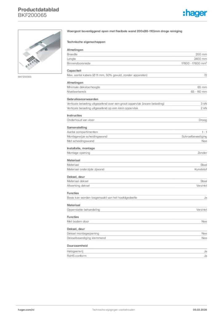 Afbeelding Hager Productdatablad BKF200065 | Hager Nederland