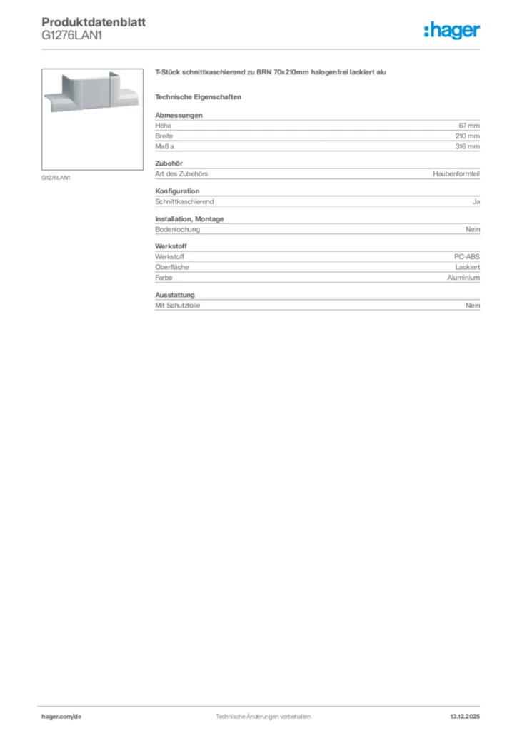 Bild Hager Produktdatenblatt G1276LAN1 | Hager Deutschland