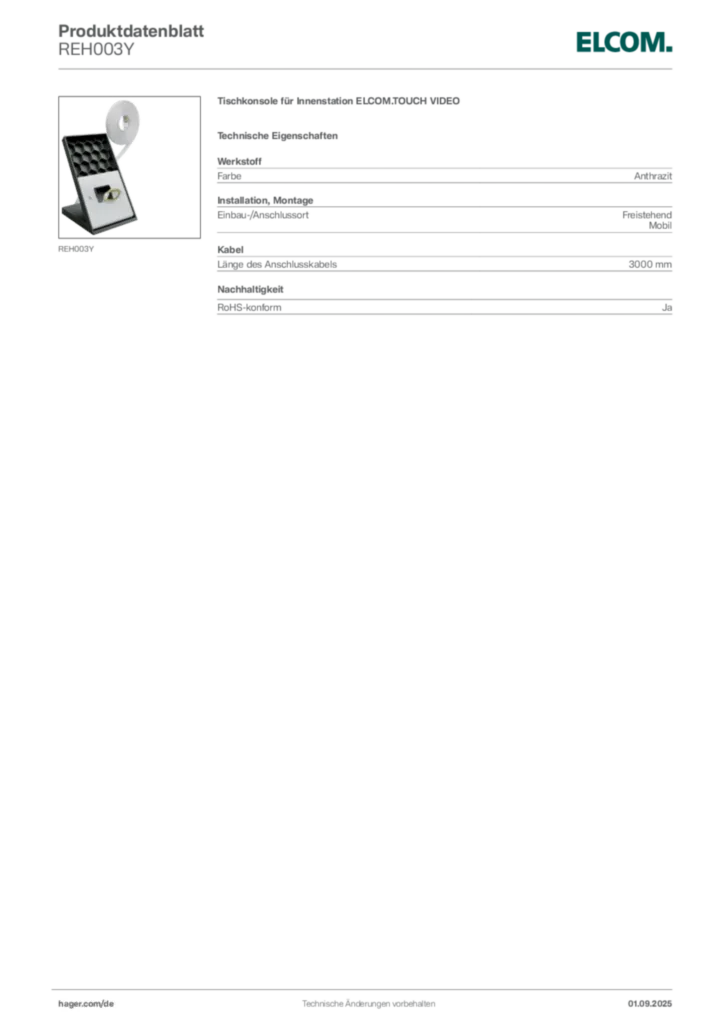 Elcom Produktdatenblatt REH003Y