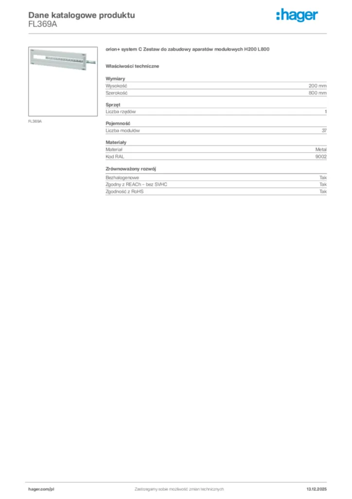 Zdjęcie Hager Karta katalogowa FL369A | Hager Polska