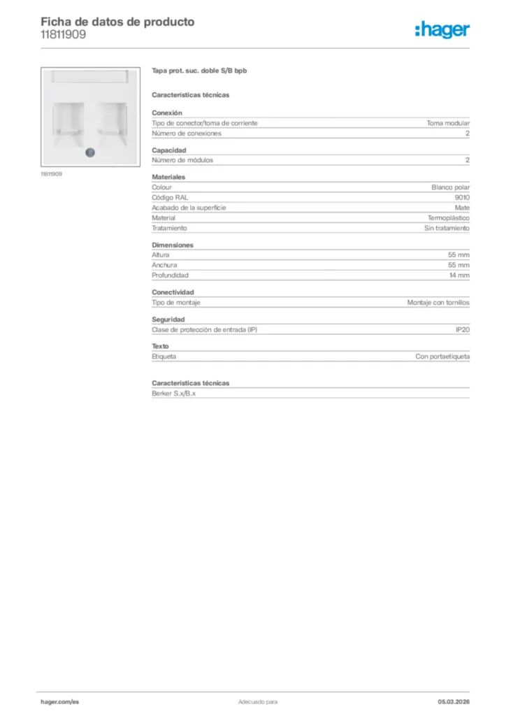 Imagen Hager Ficha de datos de producto 11811909 | Hager España
