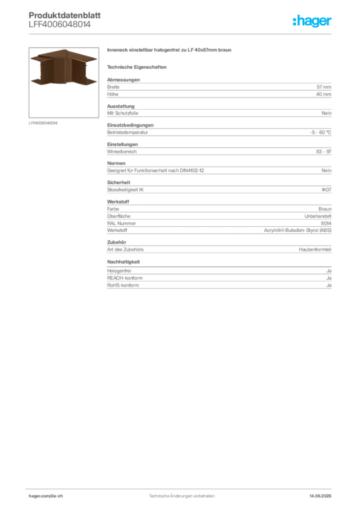Bild Hager Produktdatenblatt LFF4006048014 | Hager Schweiz