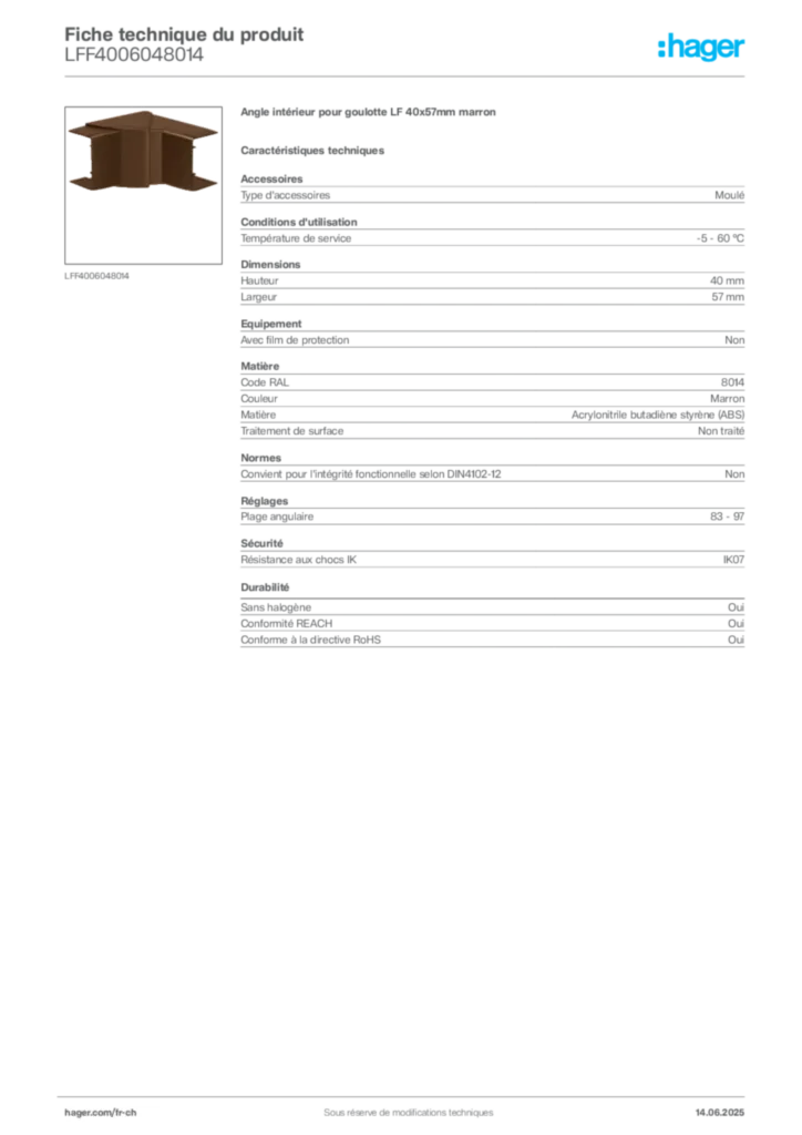 Image Hager Fiche technique du produit LFF4006048014 | Hager Suisse