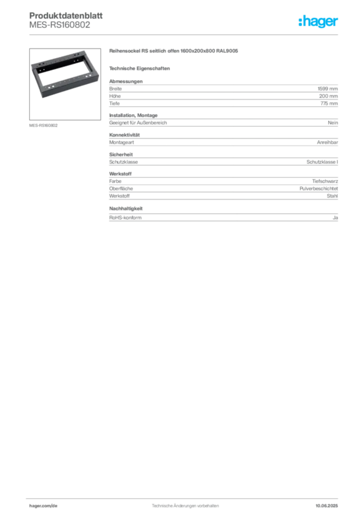 Bild Hager Produktdatenblatt MES-RS160802 | Hager Deutschland