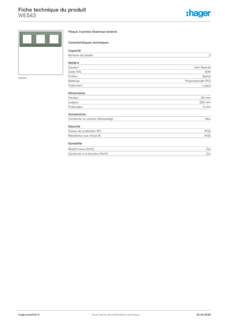 Image Hager Fiche technique du produit WE543 | Hager Afrique