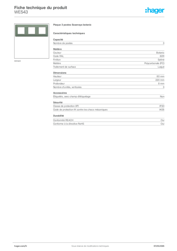 Image Hager Fiche technique du produit WE543 | Hager France
