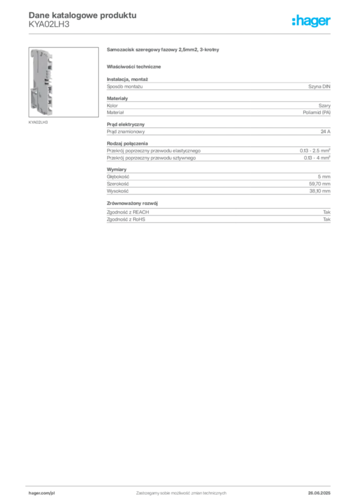 Zdjęcie Hager Karta katalogowa KYA02LH3 | Hager Polska