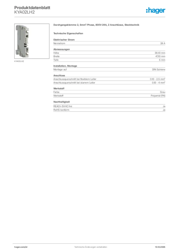 Bild Hager Produktdatenblatt KYA02LH2 | Hager Deutschland