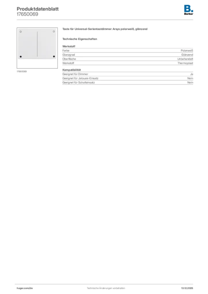 Bild Berker Produktdatenblatt 17650069 | Hager Deutschland