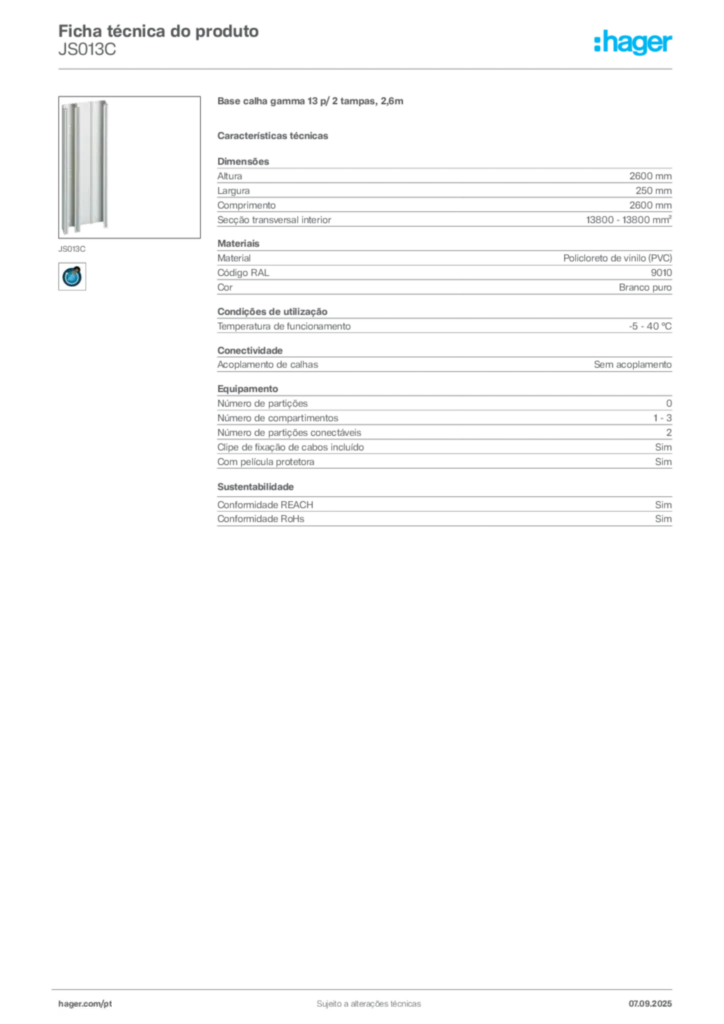 Imagem Hager Ficha técnica do produto JS013C | Hager Portugal