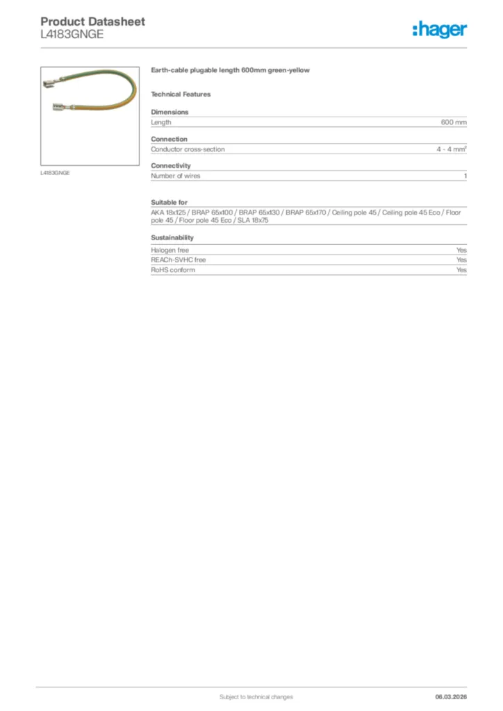 Image Hager Product data sheet L4183GNGE  | Hager Africa