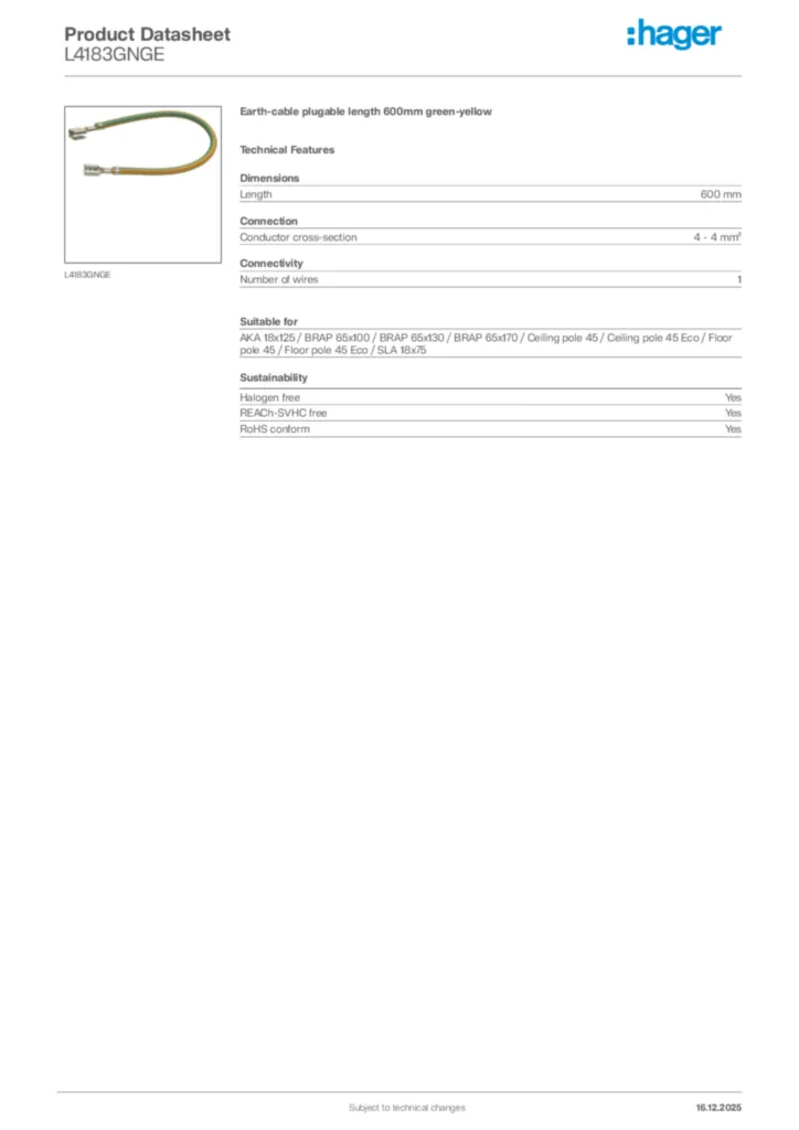 Image Hager Product data sheet L4183GNGE  | Hager Africa
