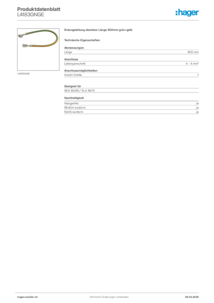 Bild Hager Produktdatenblatt L4183GNGE | Hager Schweiz