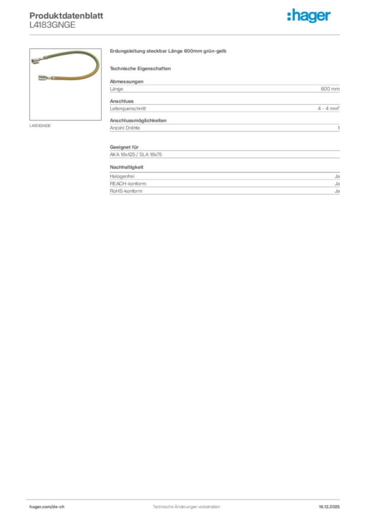 Bild Hager Produktdatenblatt L4183GNGE | Hager Schweiz