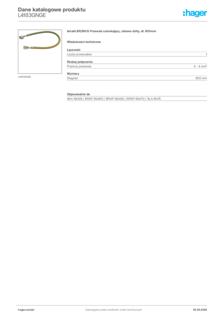 Zdjęcie Hager Karta katalogowa L4183GNGE | Hager Polska