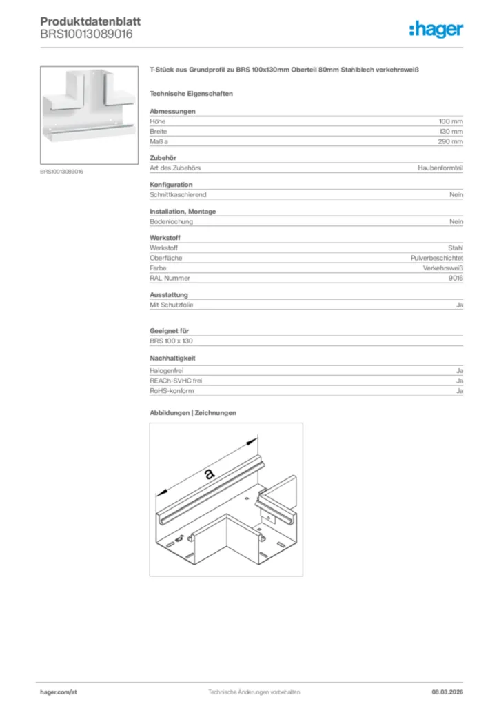 Bild Hager Produktdatenblatt BRS10013089016 | Hager Deutschland