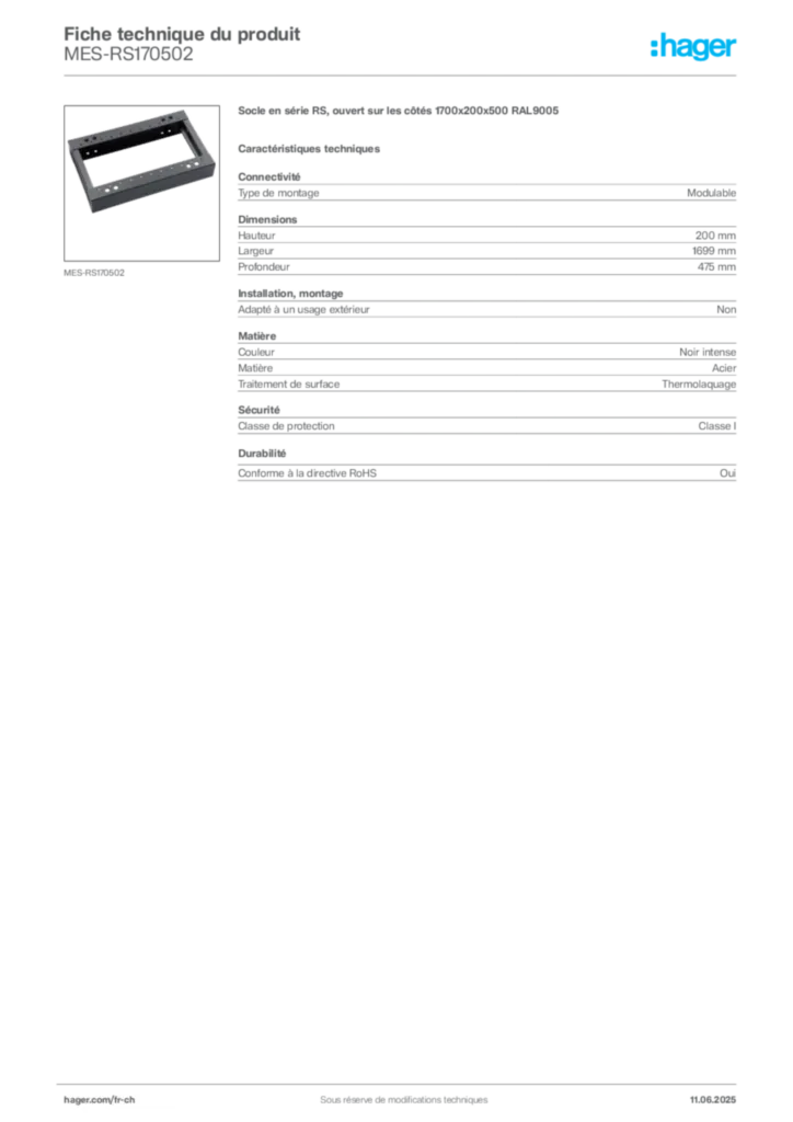 Image Hager Fiche technique du produit MES-RS170502 | Hager Suisse
