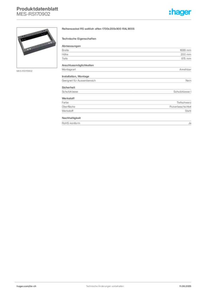 Bild Hager Produktdatenblatt MES-RS170902 | Hager Schweiz