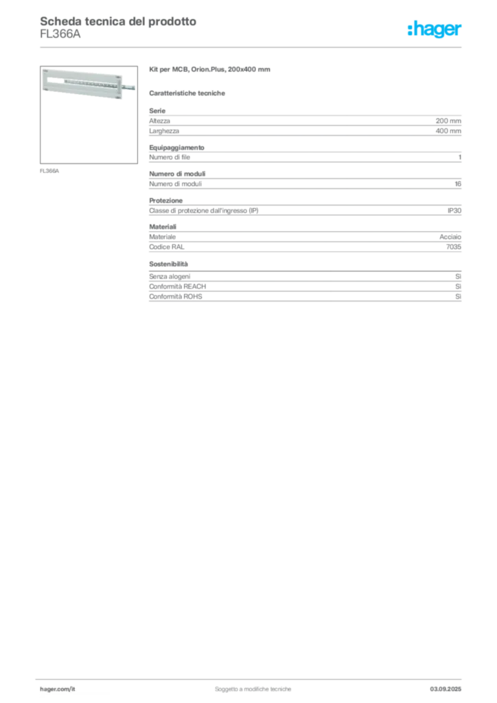 Immagine Hager Scheda tecnica del prodotto FL366A | Hager Italia