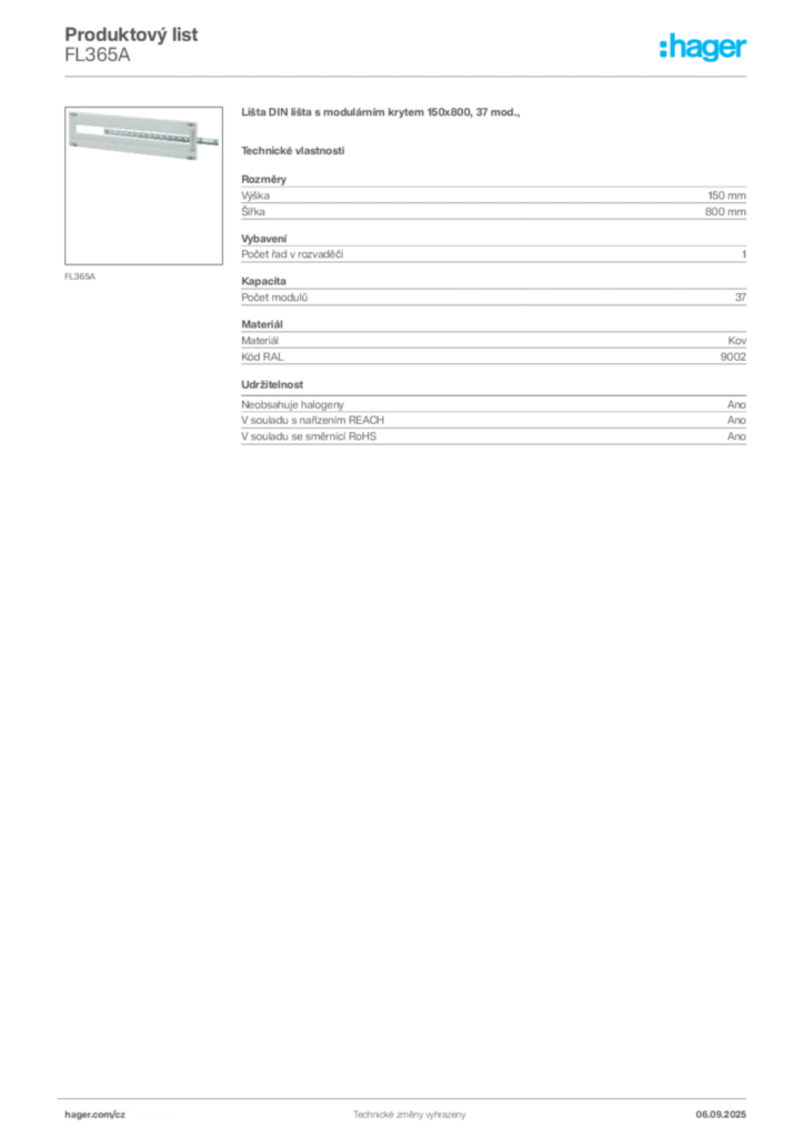 Obrázek Hager Produktový list FL365A | Hager