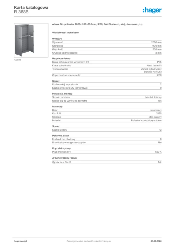 Zdjęcie Hager Karta katalogowa FL368B | Hager Polska