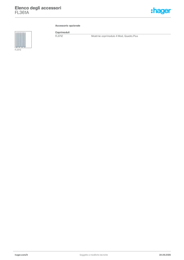 Immagine Hager Scheda tecnica del prodotto FL361A | Hager Italia