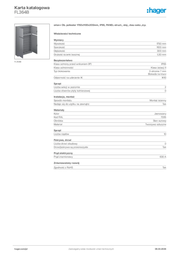Zdjęcie Hager Karta katalogowa FL364B | Hager Polska