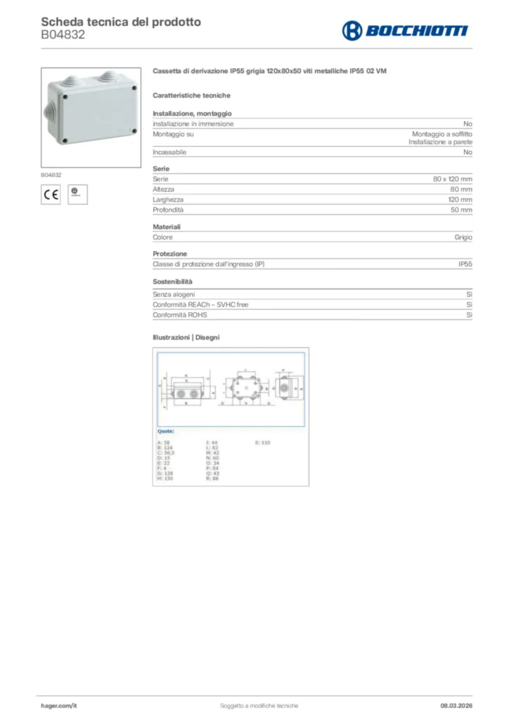 Immagine Bocchiotti Scheda tecnica del prodotto B04832 | Hager Italia