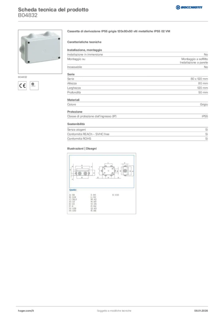 Immagine Bocchiotti Scheda tecnica del prodotto B04832 | Hager Italia