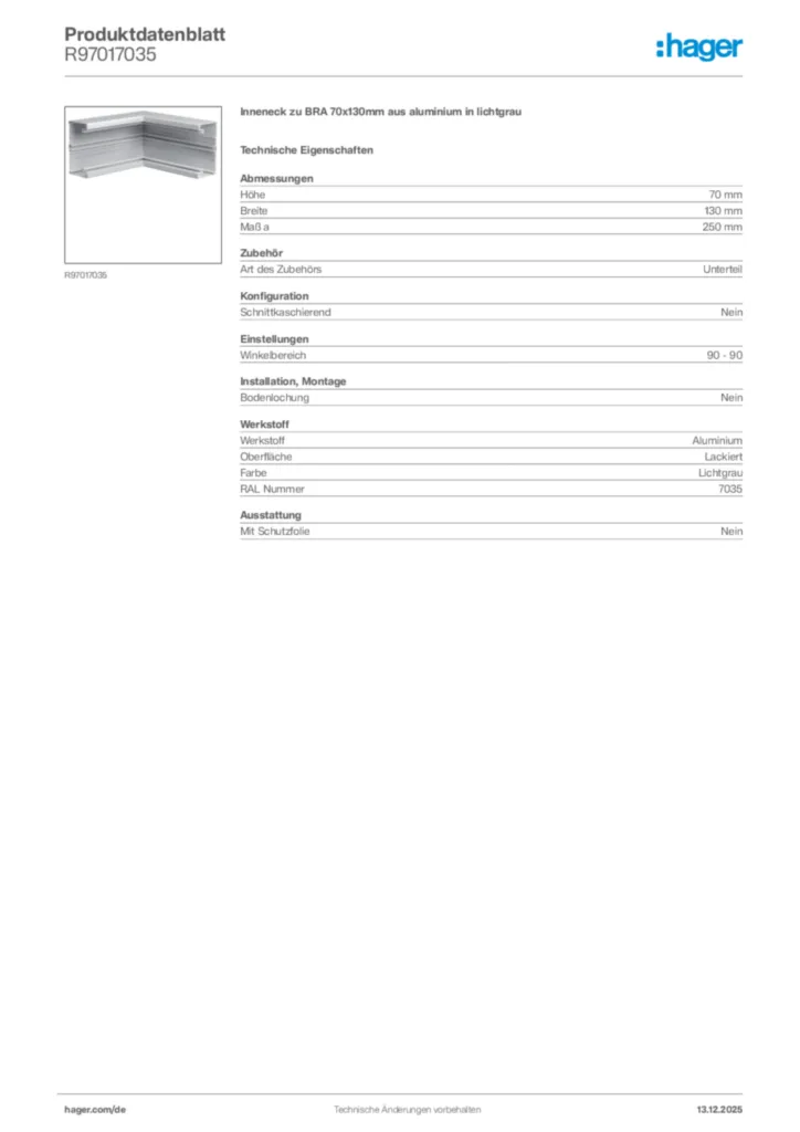 Bild Hager Produktdatenblatt R97017035 | Hager Deutschland
