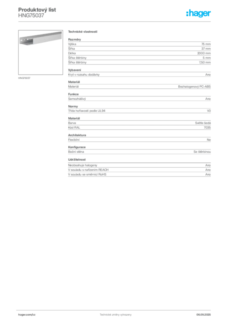 Obrázek Hager Produktový list HNG75037 | Hager