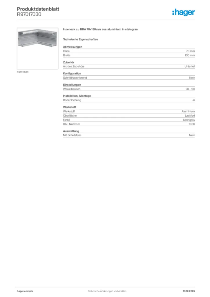 Bild Hager Produktdatenblatt R97017030 | Hager Deutschland