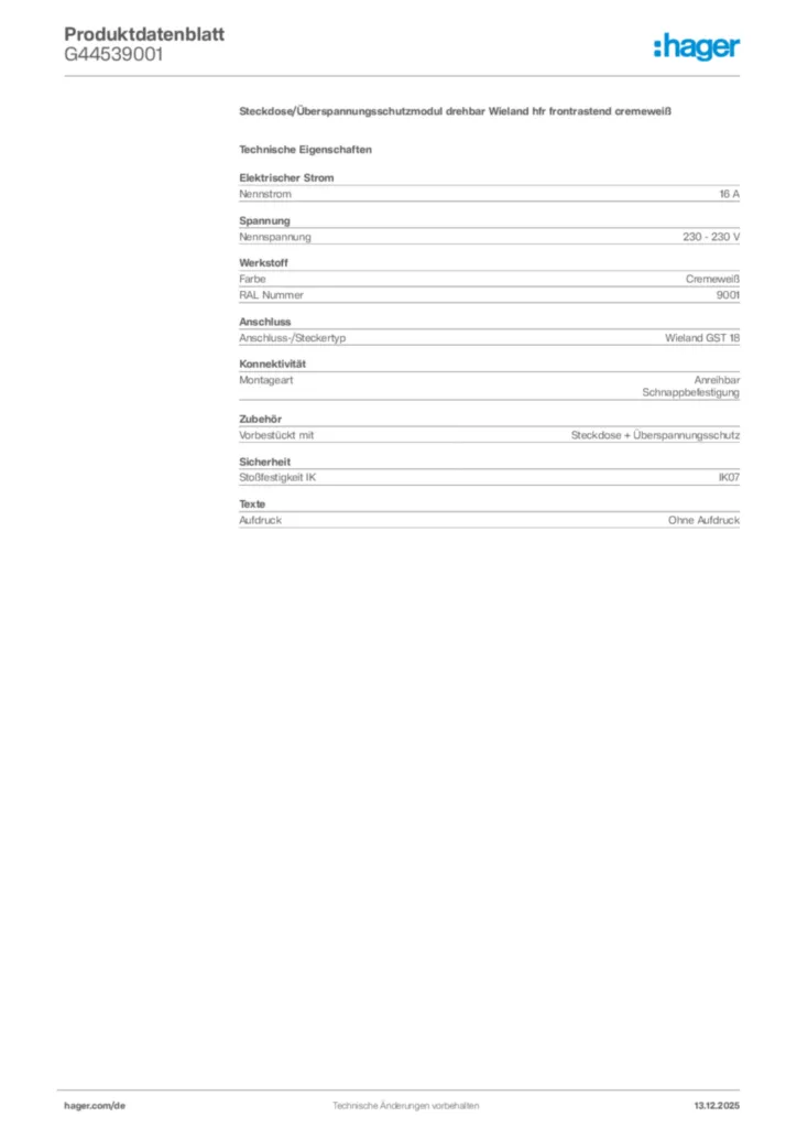 Bild Hager Produktdatenblatt G44539001 | Hager Deutschland