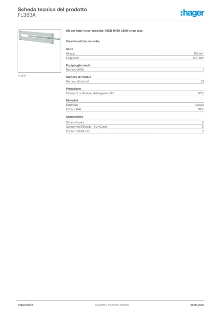 Immagine Hager Scheda tecnica del prodotto FL363A | Hager Italia