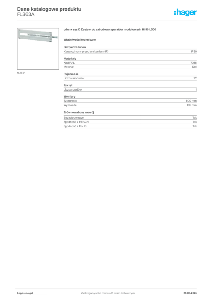 Zdjęcie Hager Karta katalogowa FL363A | Hager Polska