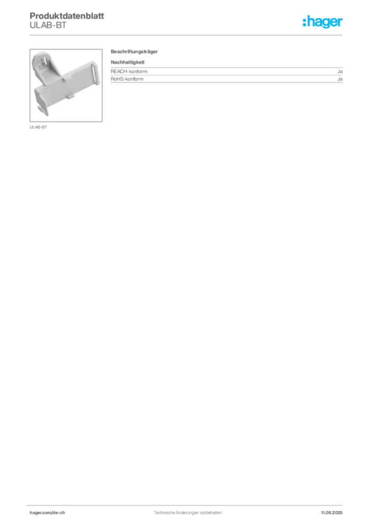 Bild Hager Produktdatenblatt ULAB-BT | Hager Schweiz