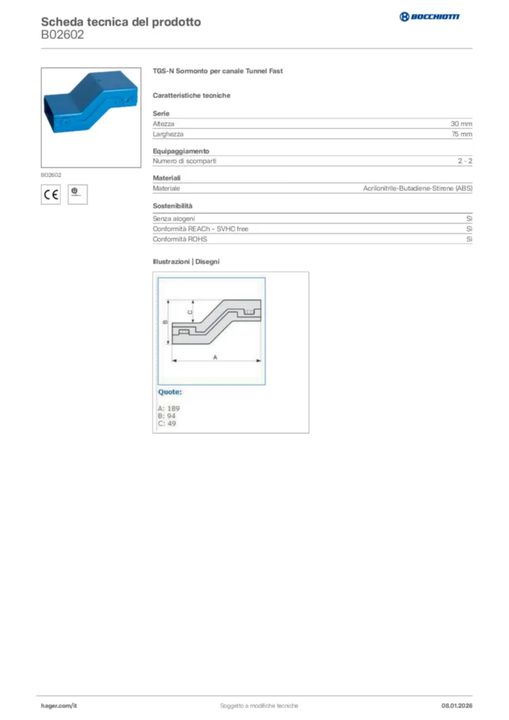 Immagine Bocchiotti Scheda tecnica del prodotto B02602 | Hager Italia