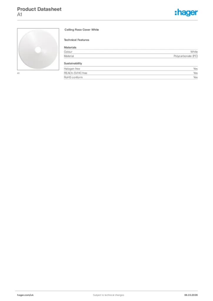 Image Hager Product data sheet A1  | Hager
