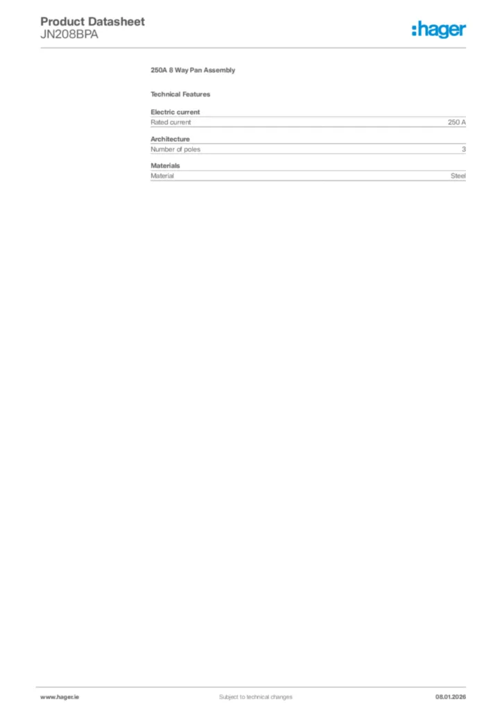 Image Hager Product data sheet JN208BPA  | Hager