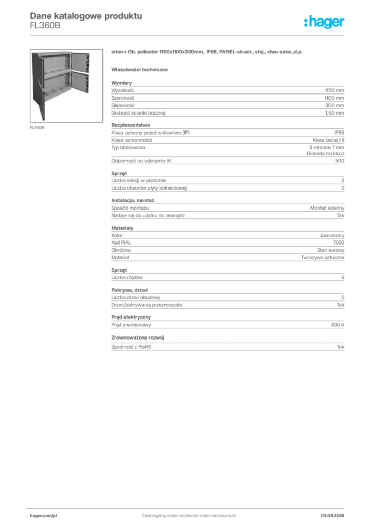 Zdjęcie Hager Karta katalogowa FL360B | Hager Polska