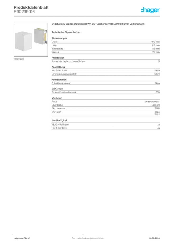Bild Hager Produktdatenblatt R30239016 | Hager Schweiz
