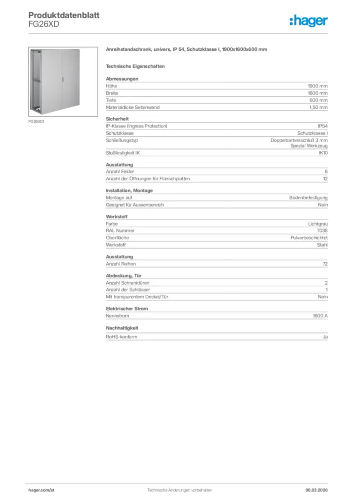 Bild Hager Produktdatenblatt FG26XD | Hager Deutschland